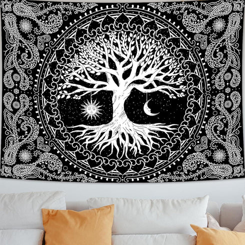 Tree of Life Tapestry Gloden Sun and Moon Wall Hanging Tapestry